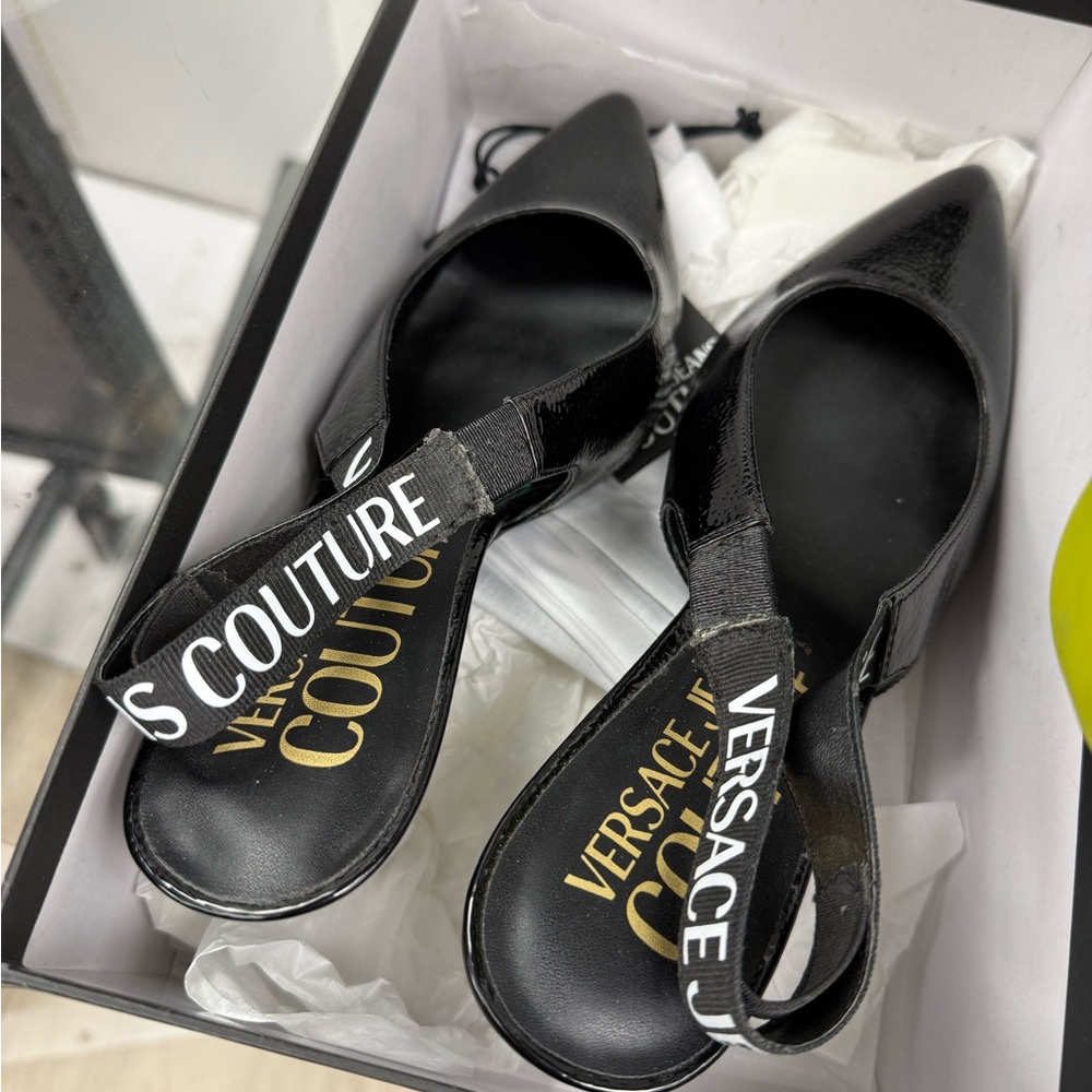 Versace Jeans Couture Black Pointed Slingback Flats